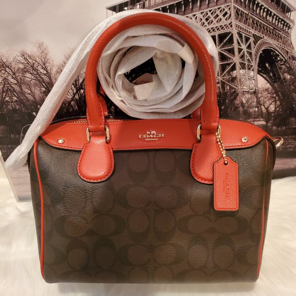 Coach Mini Bennett Satchel Shoulder Crossbody Bag (Brown/Carmine)